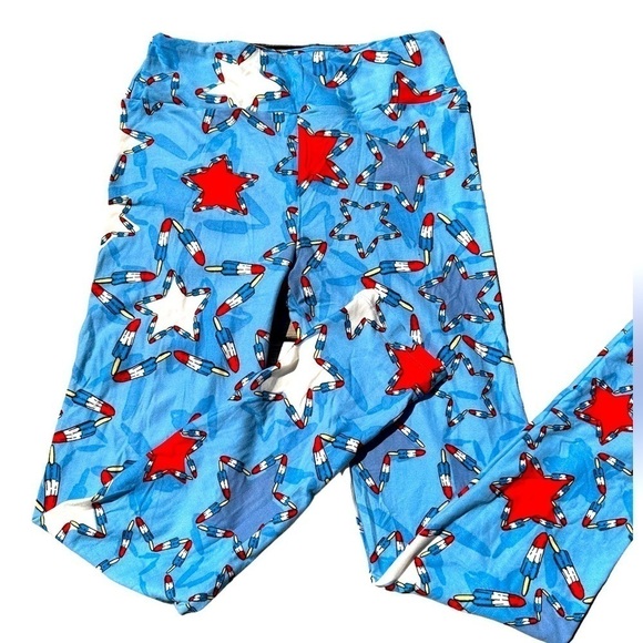 Lularoe one size bomb pop popsicle star leggings.Great summer Americana NWOT - Picture 3 of 5